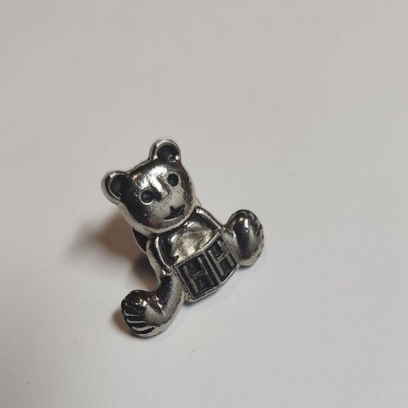 Vintage Silver Tone Teddy Bear HH Toy Block Pin - Picture 1 of 3